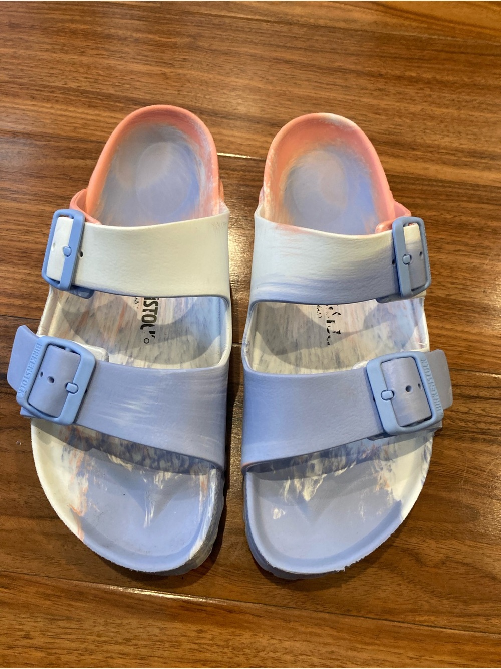 Birkenstock Arizona Coral Peach Multi EVA synthetic slide sandals SZ 39/L8/M6